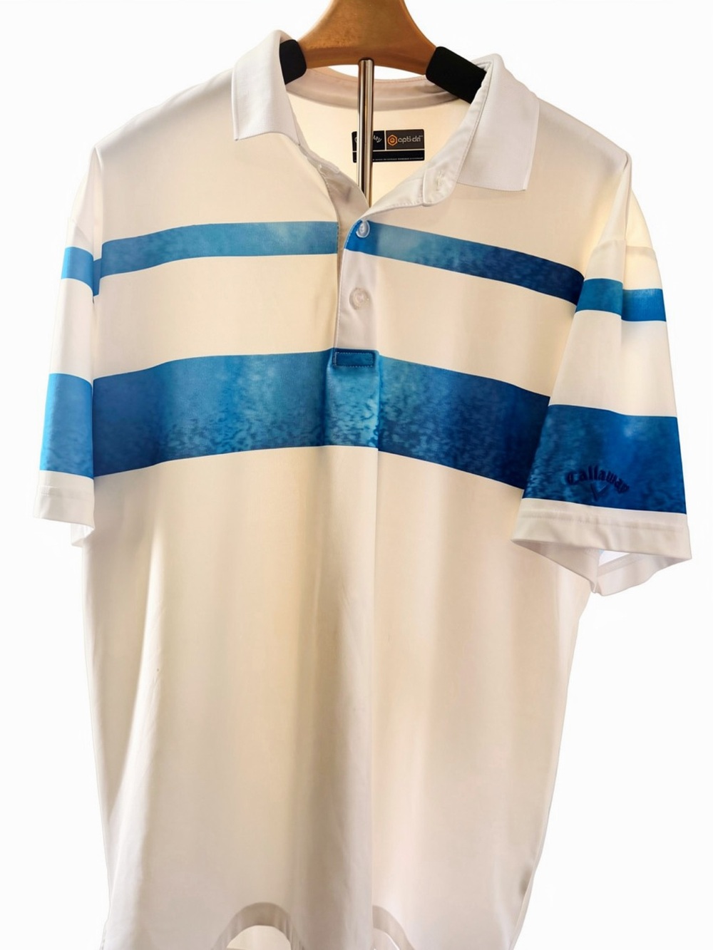 Callaway White Polo with Blue Ombre Stripes